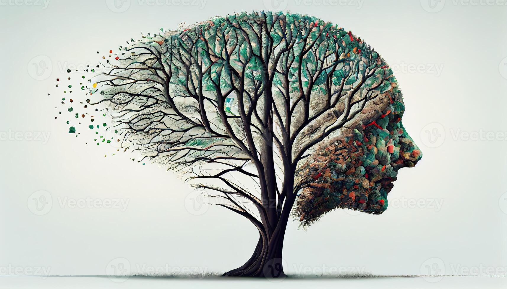 Conceptual image of green tree shaped like brain. Tree shaped like a human brain. photo