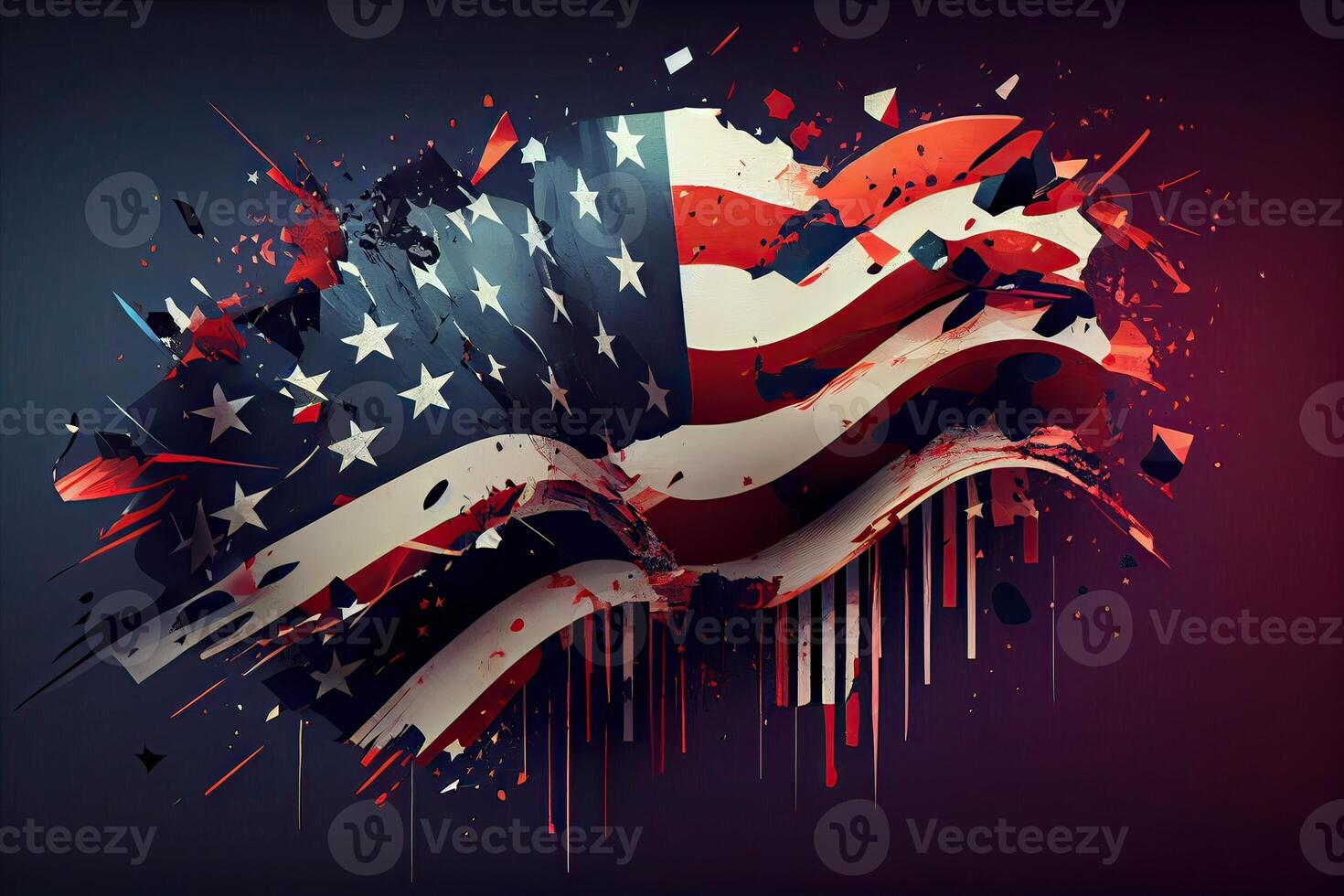 American USA waving flag in watercolor painting on black background. Watercolor painting flag of America. photo