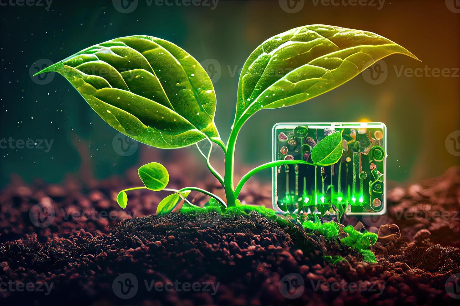 Growing tree on the converging point of acomputer circuit board. Nature with Digital Convergence and Technological Convergence. Green Computing, Green Technology, Green IT, csr, photo