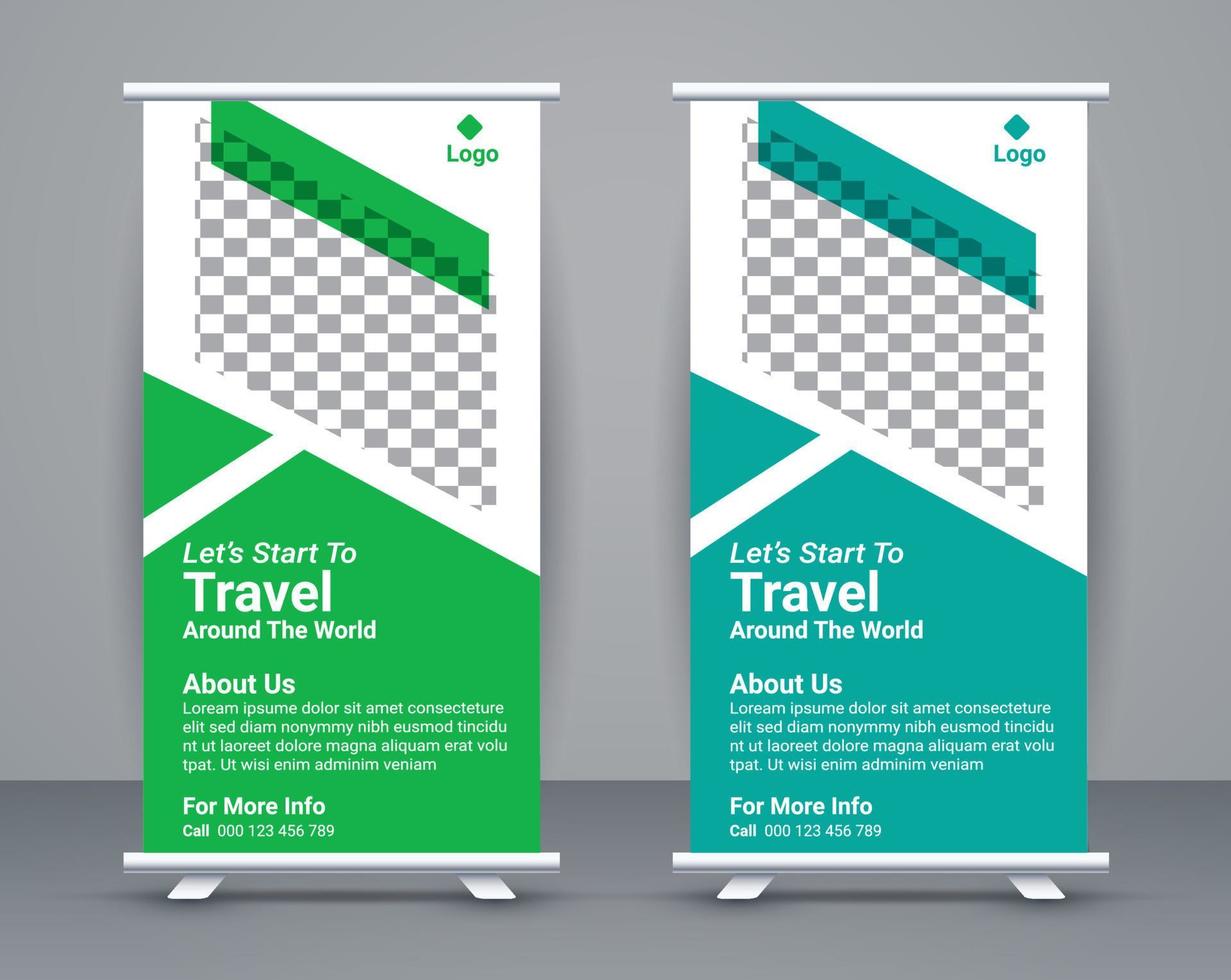 Roll up banner and travel banner template design free vector