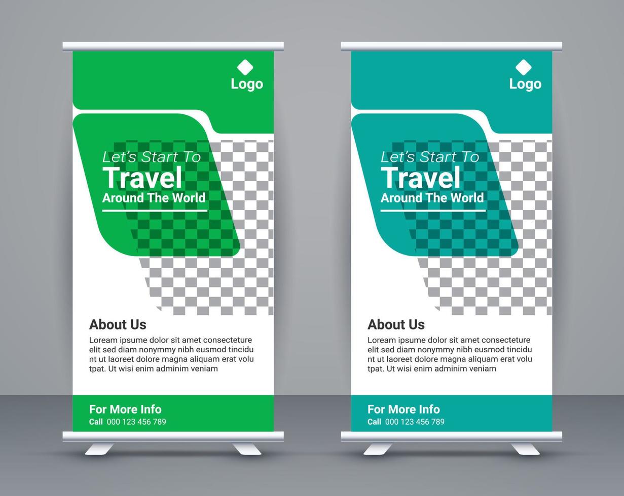 Roll up banner and travel banner template design free vector