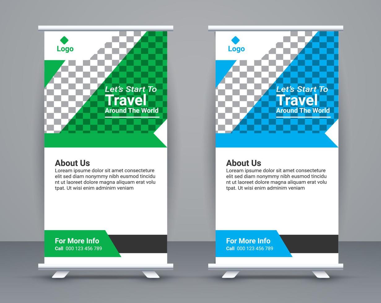 Roll up banner and travel banner template design free vector