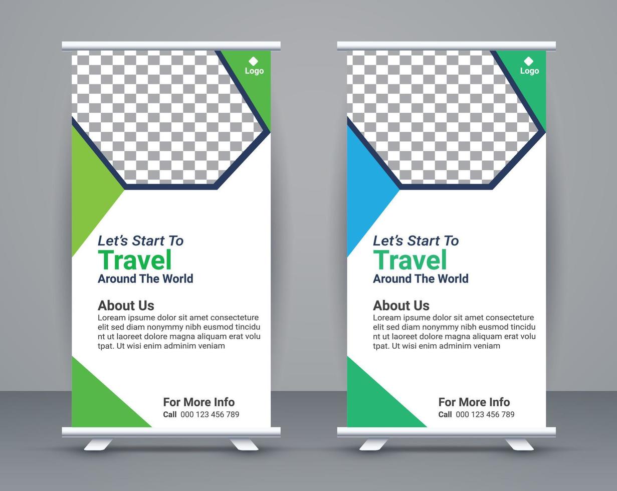 Roll up banner and travel banner template design free vector