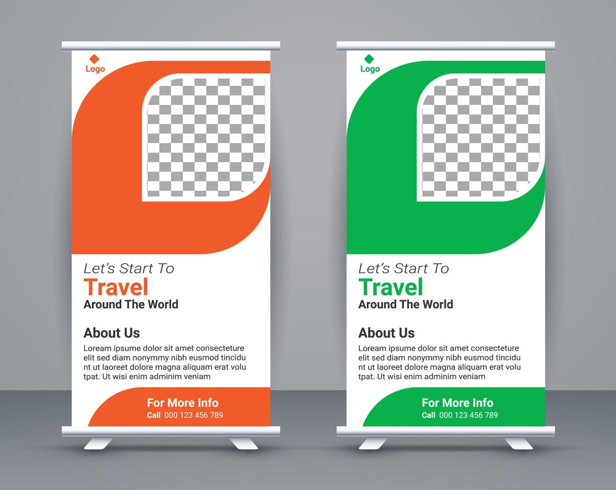 Roll up banner and travel banner template design free vector