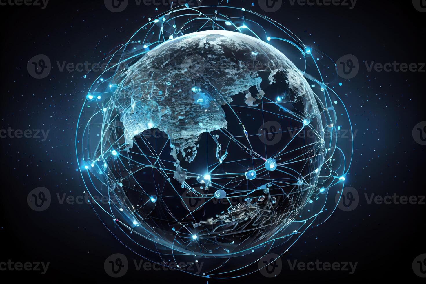 Internet technology with global communication network connected around the world for IoT, telecommunication, data transfer, international connection links. photo