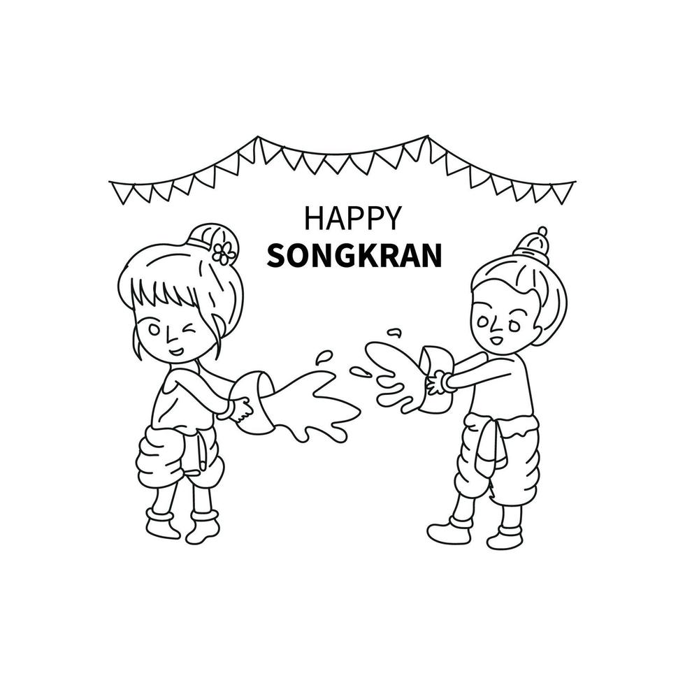 happy songkran festival line art vector