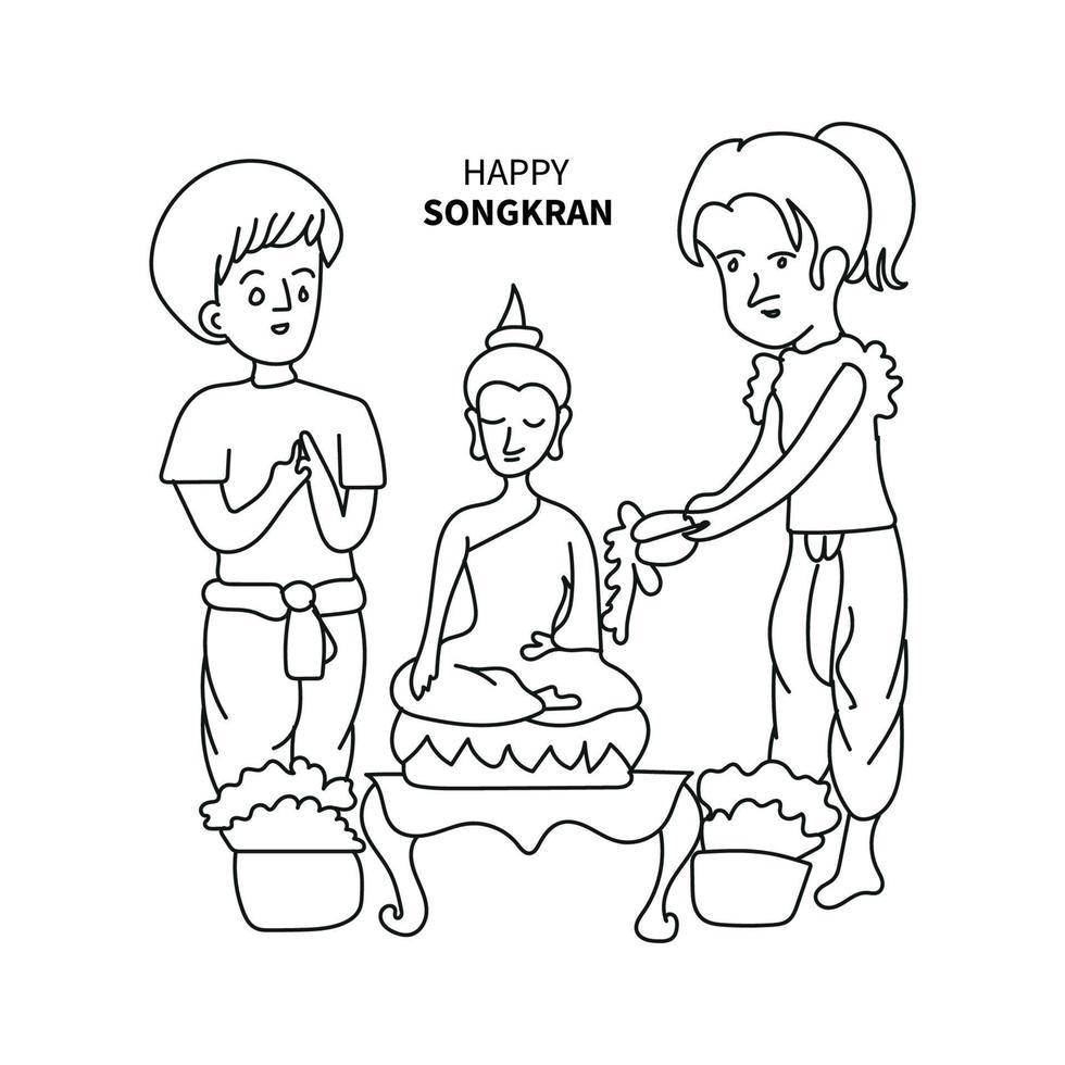 happy songkran festival line art vector