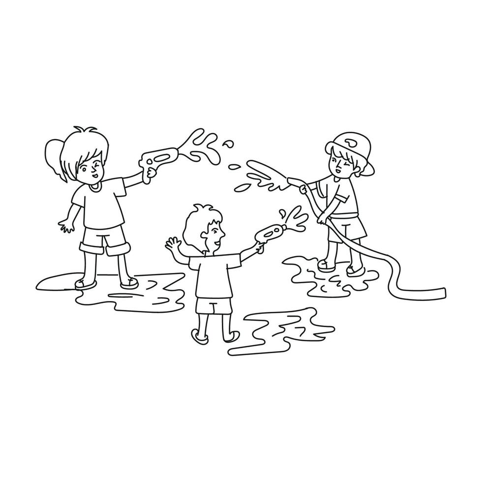 happy songkran festival line art vector