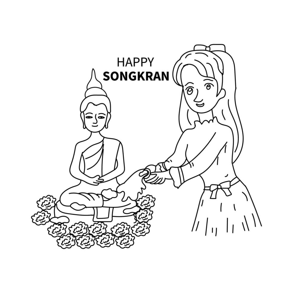 happy songkran festival line art vector