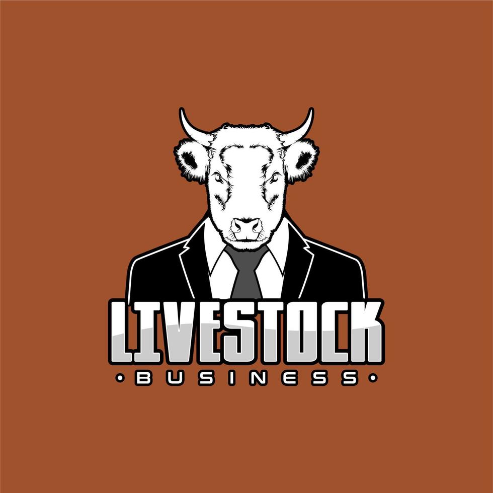 Businessman Cow Logo, Cow Headed Gentleman Suit vector Design