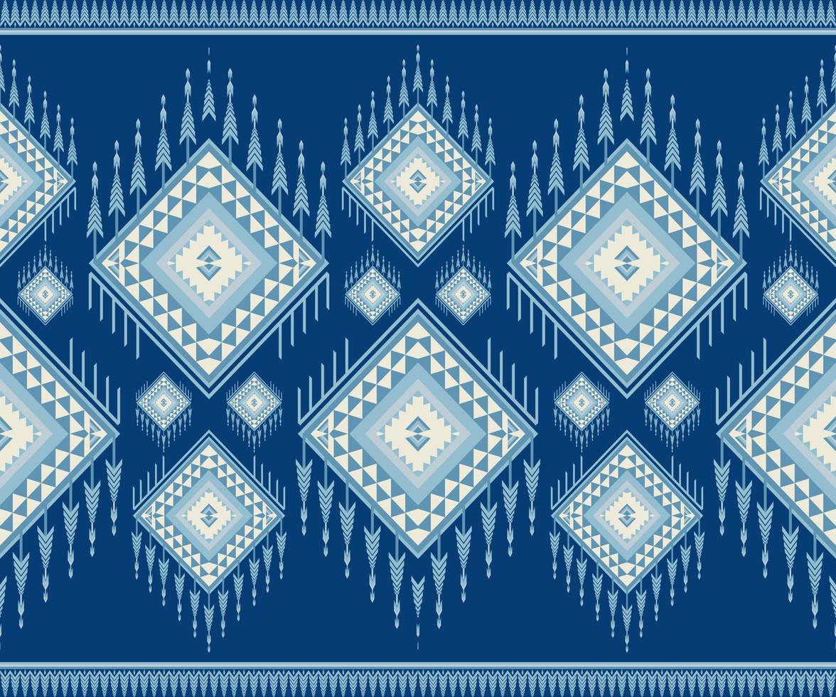 Ethnic folk geometric seamless pattern in indigo blue tone in vector illustration design for fabric, mat, carpet, scarf, wrapping paper, tile and more