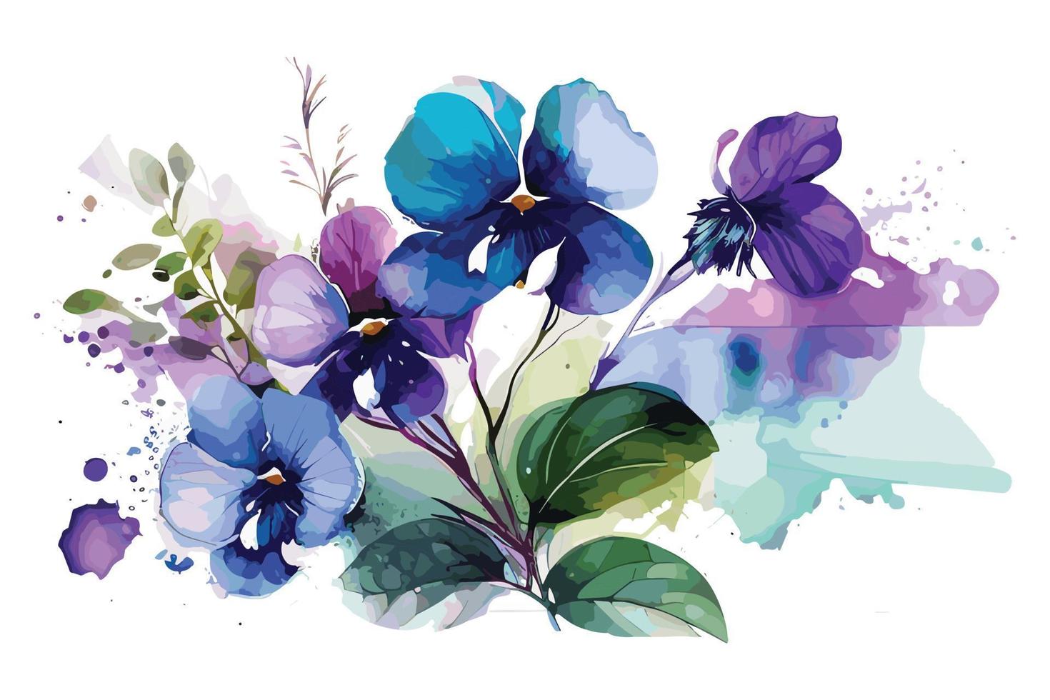 watercolor vibrant violets flower illustration for social media ads, posters, banners, and book covers design vector