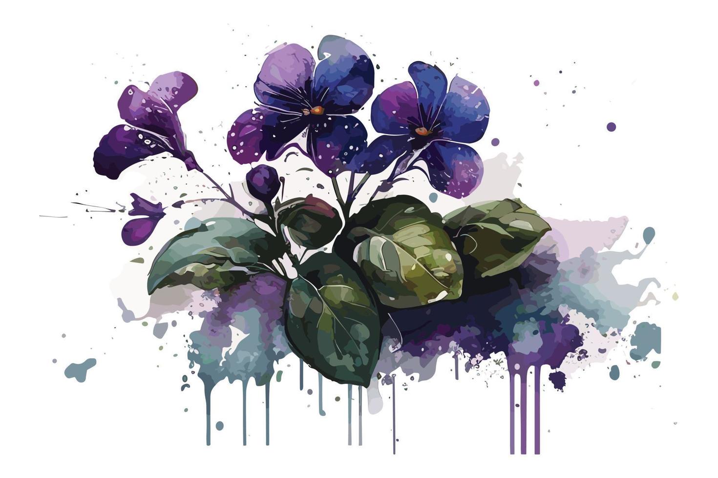 watercolor vibrant violets flower illustration for social media ads, posters, banners, and book covers design vector