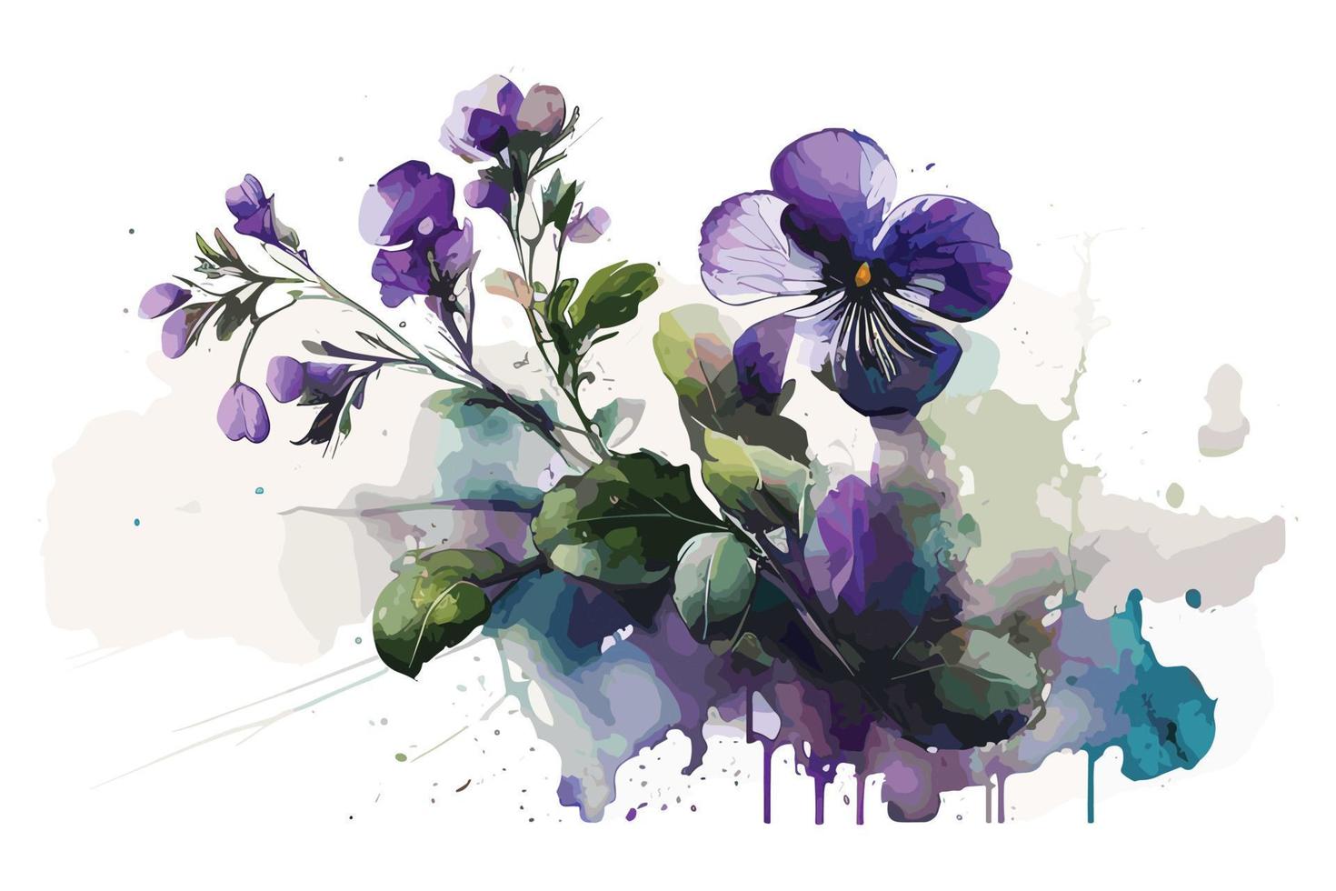 watercolor vibrant violets flower illustration for social media ads, posters, banners, and book covers design vector