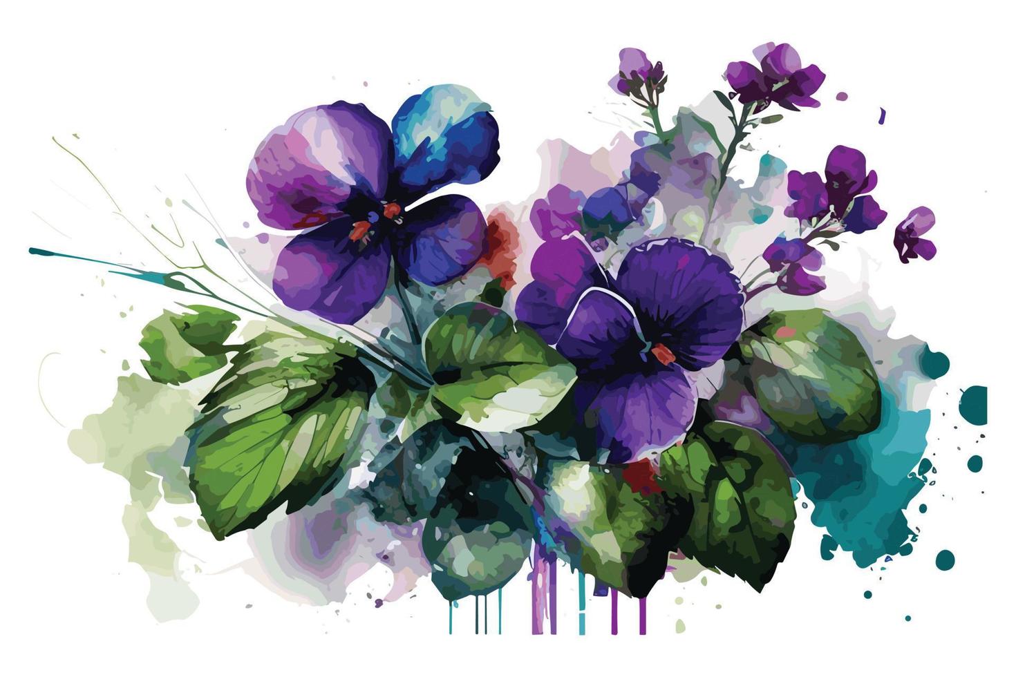 watercolor vibrant violets flower illustration for social media ads, posters, banners, and book covers design vector