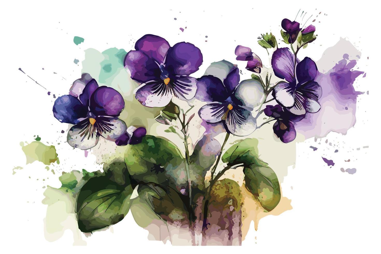 watercolor vibrant violets flower illustration for social media ads, posters, banners, and book covers design vector