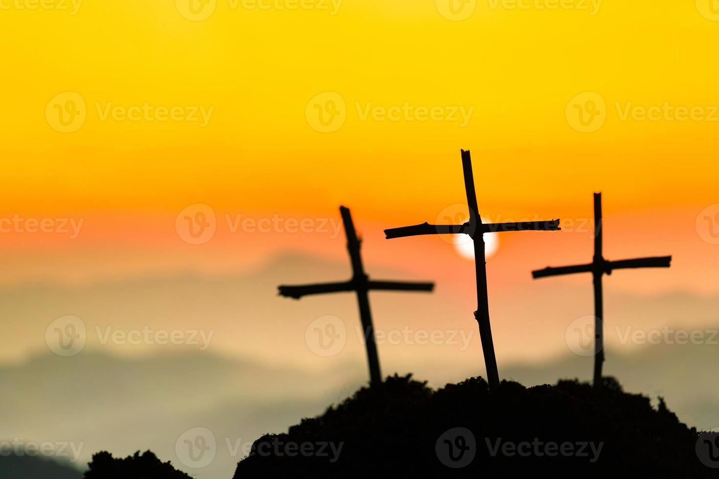 Crucifixion Of Jesus Christ Cross At Sunset. The concept of the