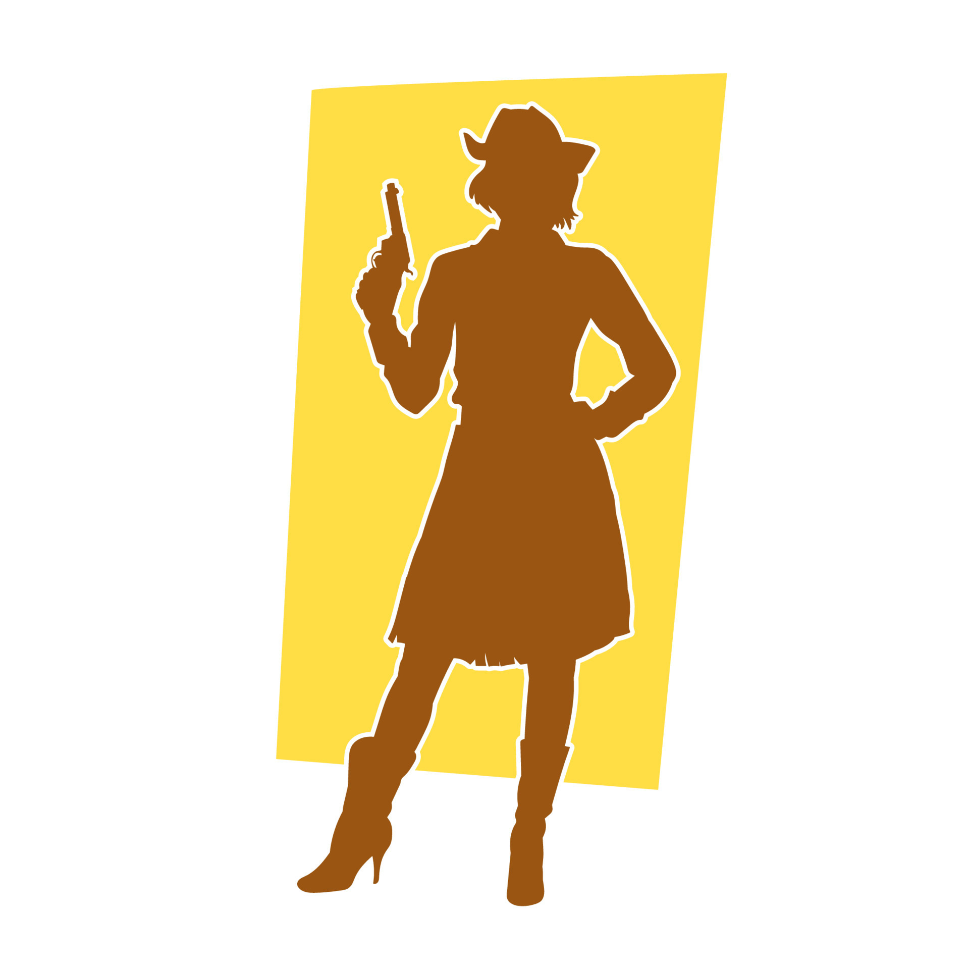 Silhouette Of A Slim Sexy Woman Pose In Cowgirl Or Country Girl Costume Carrying Pistol Hand Gun