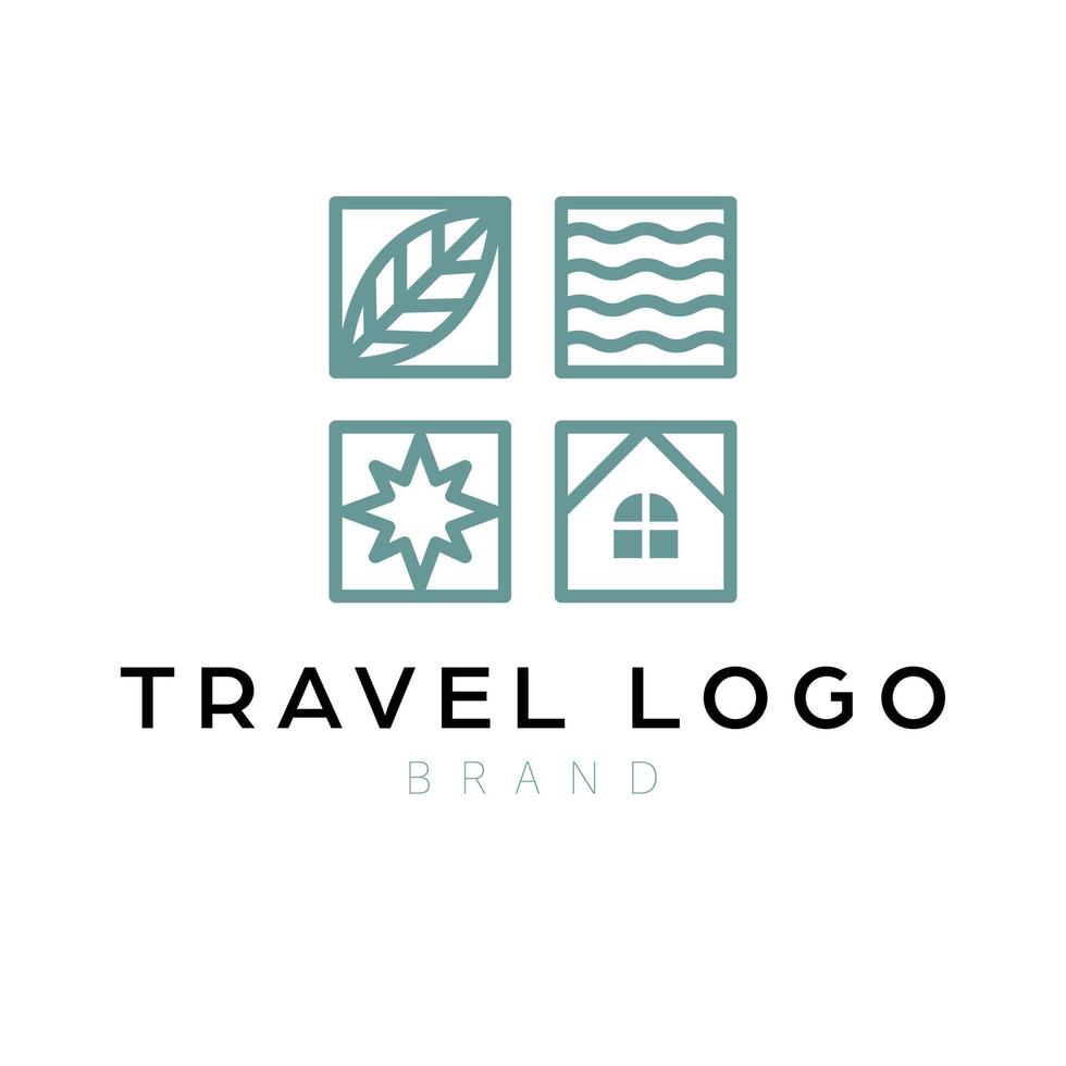Travel vector logo design. Star, leaf, sea and house real estate logotype. Abstract shapes logo template.