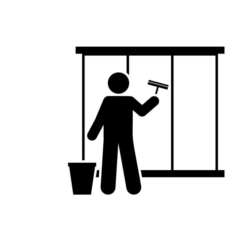 limpieza, ventana, hombre vector icono