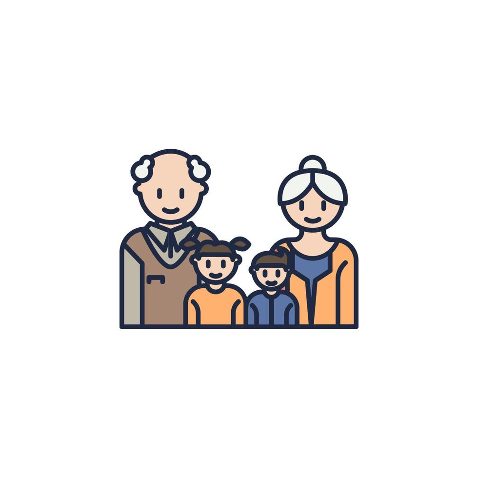 grandparents and grandchildren cartoon vector icon