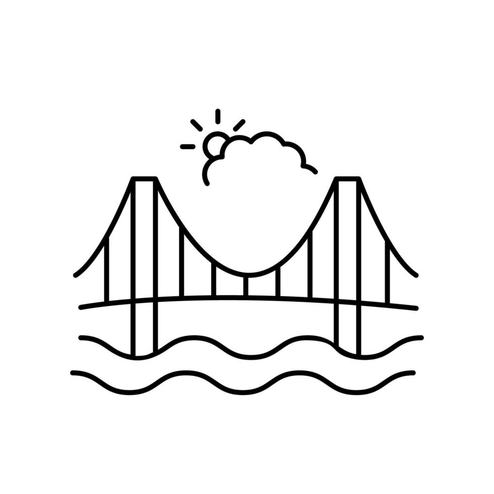 puente terminado el estrecho línea, contorno vector firmar, lineal estilo pictograma vector icono