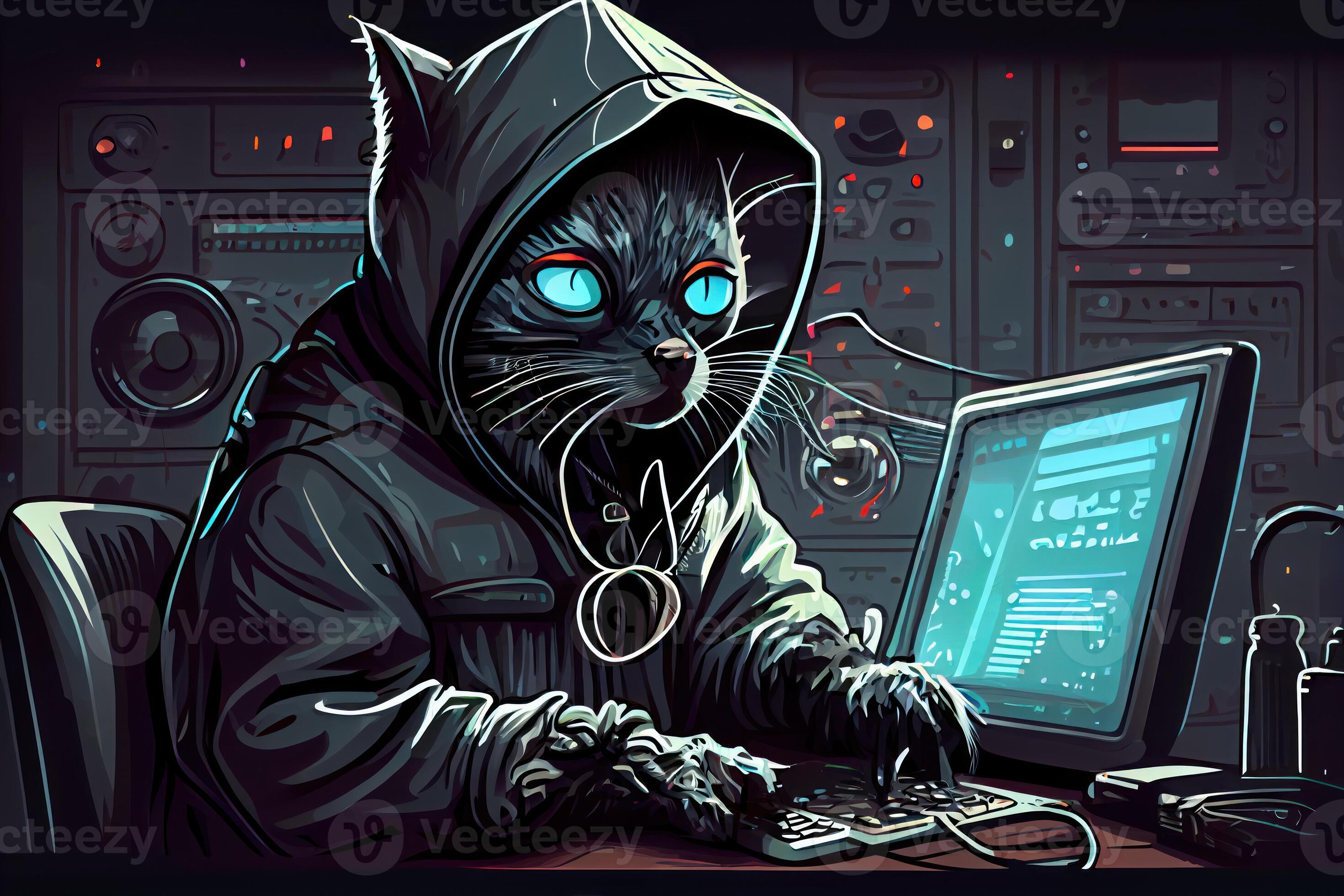hacker cat working job profession illustration. 22577619 Stock Photo at