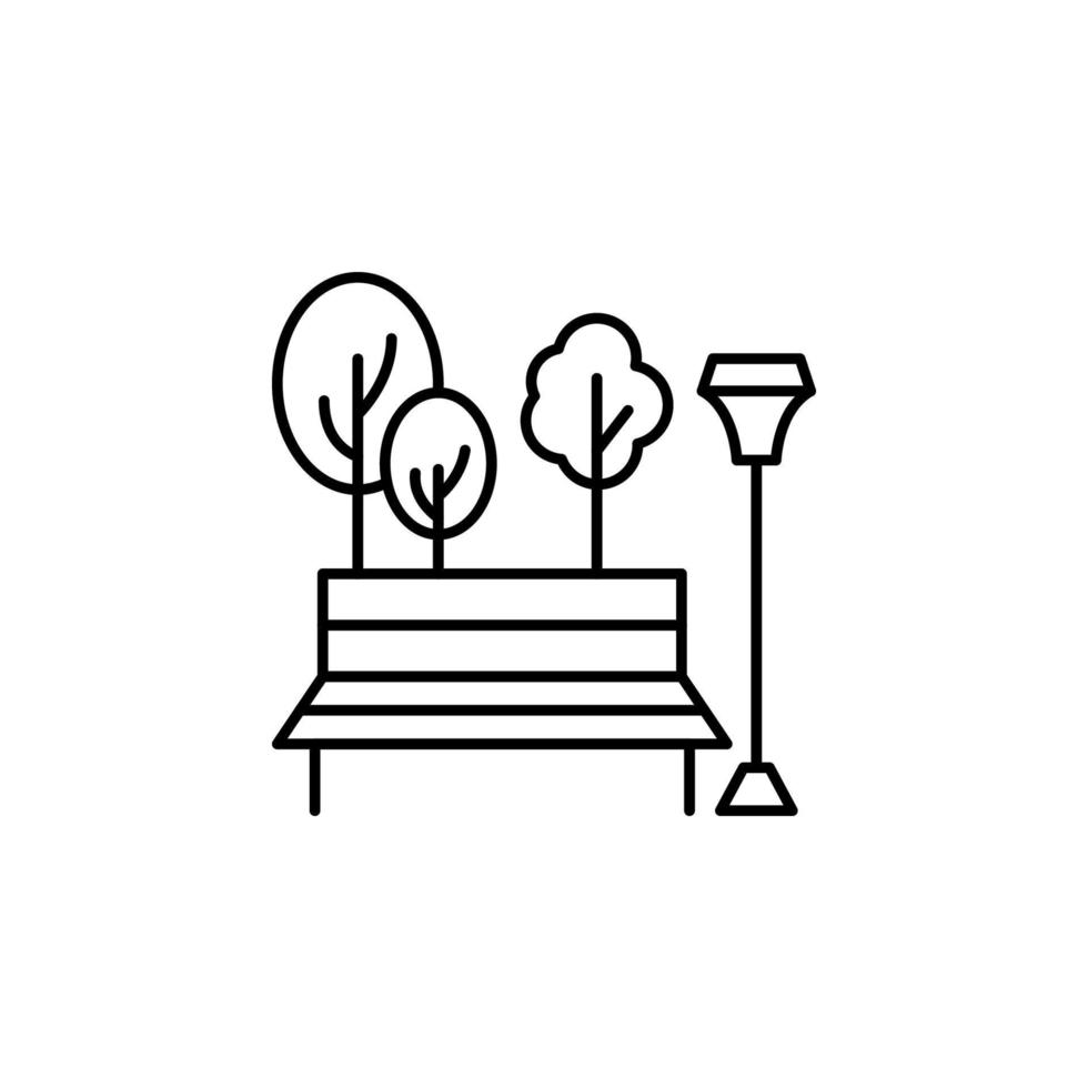 Street lamp, bench, trees, park vector icon