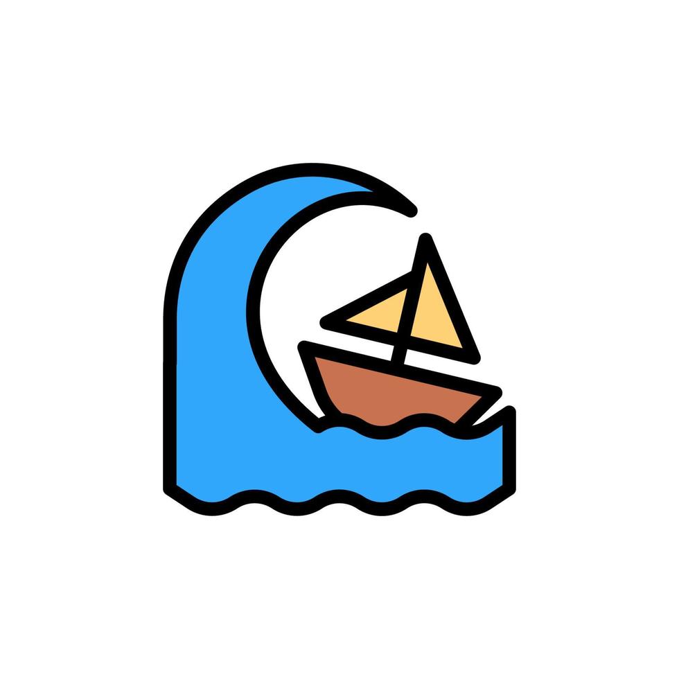 Storm, wave, boat, ocean vector icon