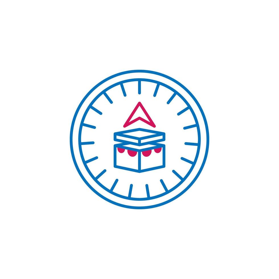 Islam, qibla compass 2 colored line vector icon