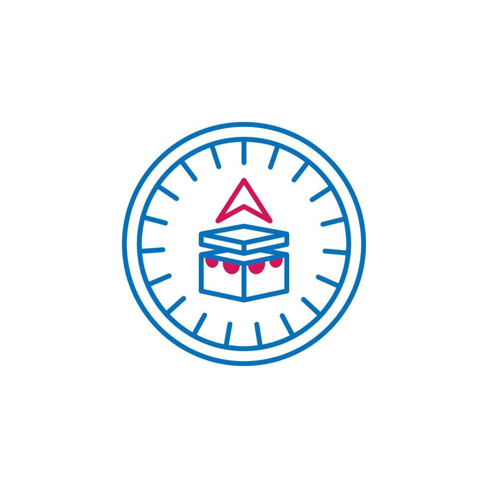 Islam, qibla compass 2 colored line vector icon