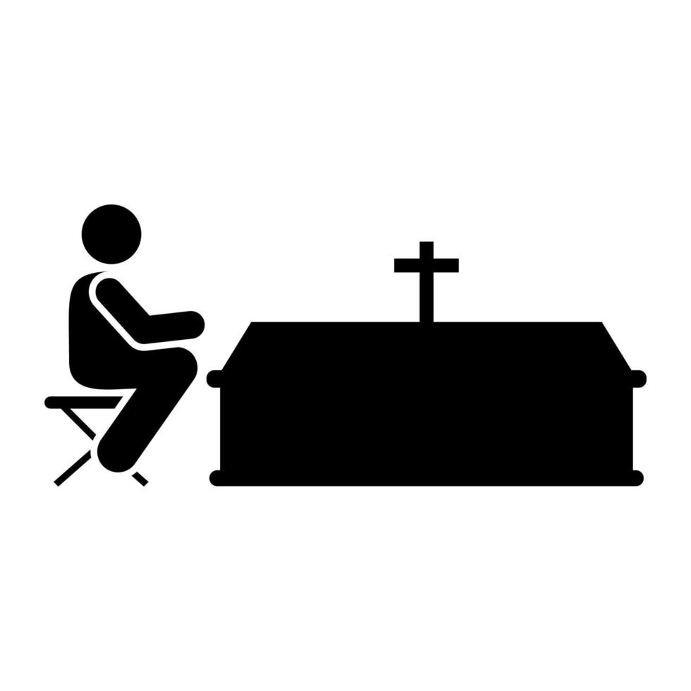 hombre ataúd dolor funeral vector icono