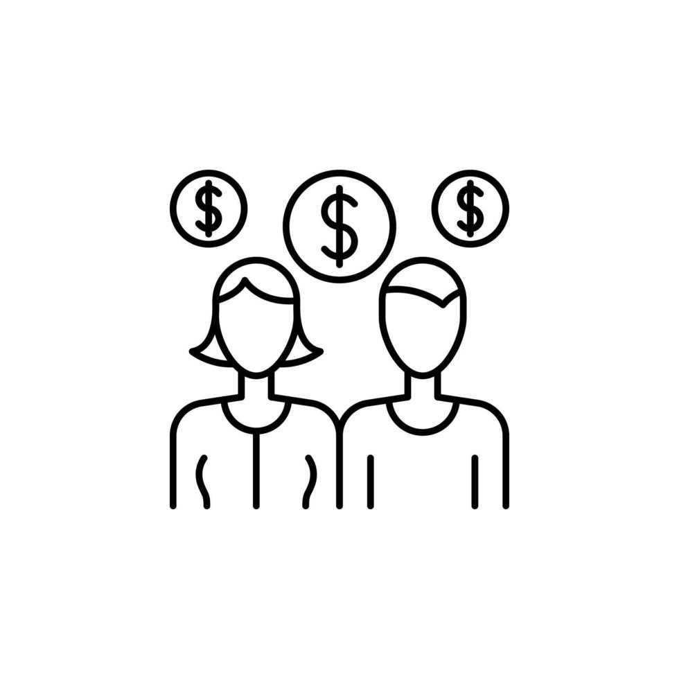 Workers, man, woman, money vector icon