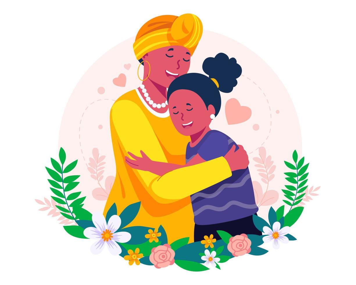 Daughter Hugging His Mother with love. Mother's Day. Happy Mother and Daughter embrace together vector