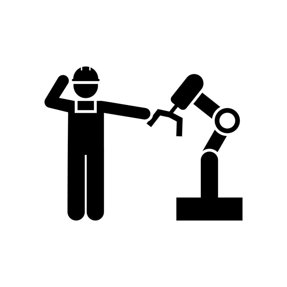 hombre, ingeniero, industria, obrero, robot vector icono