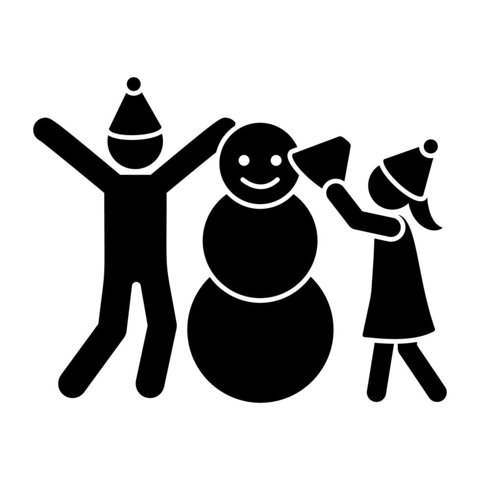 Children make a snowman vector icon