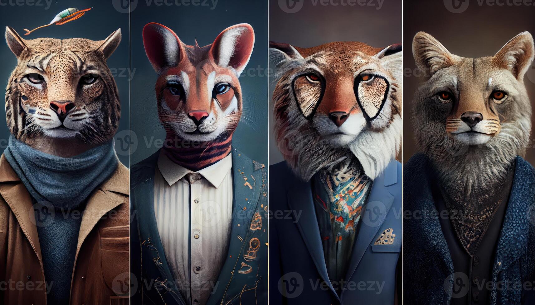 group of portraits animals, influencers of unique style . photo