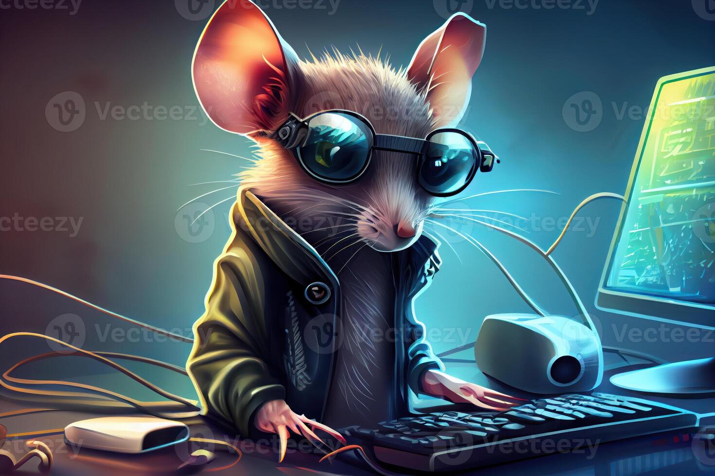 hacker ratón trabajando trabajo profesión ilustración. ai generado foto