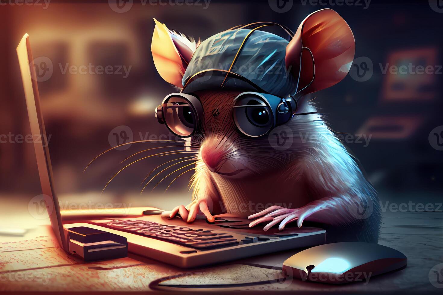 hacker Mouse working job profession illustration. photo