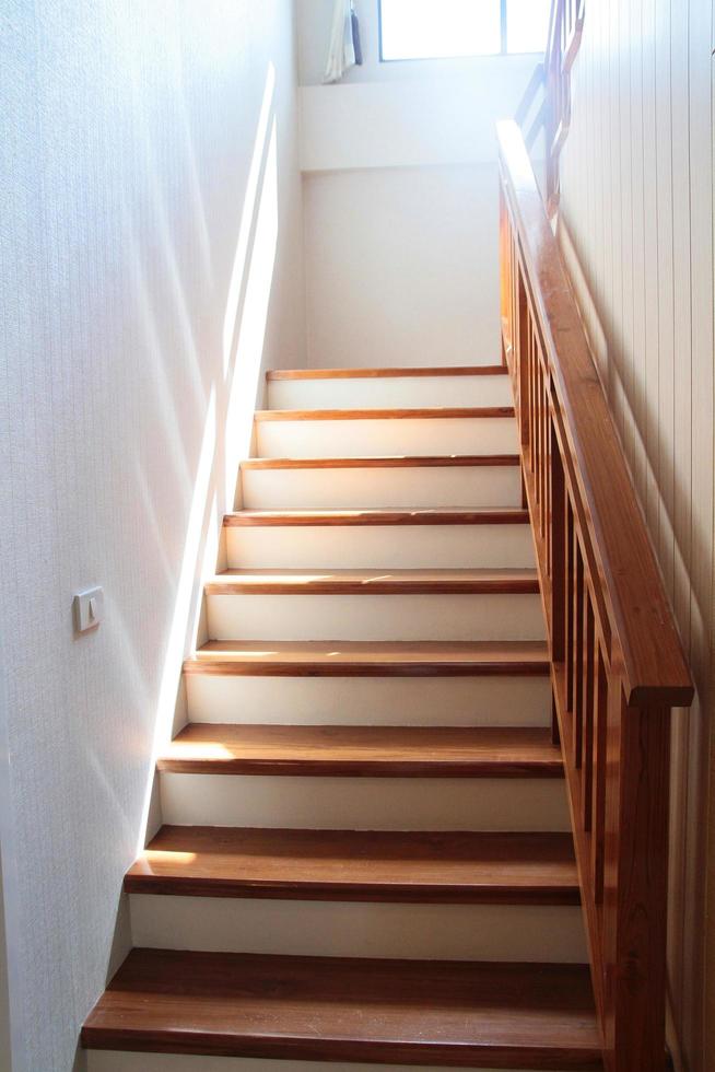 Perspective of modern wooden stair in Interior design concept. photo