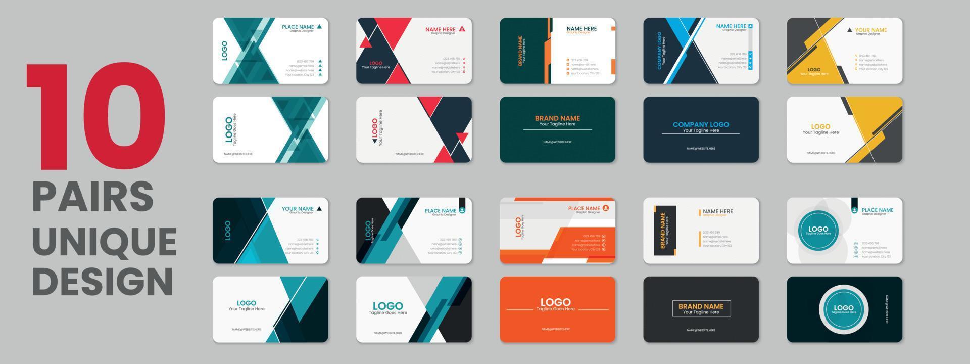 Many collections variety colors double sided professional corporate business card, vector business card sets, business card bundles and vector visiting card set template design