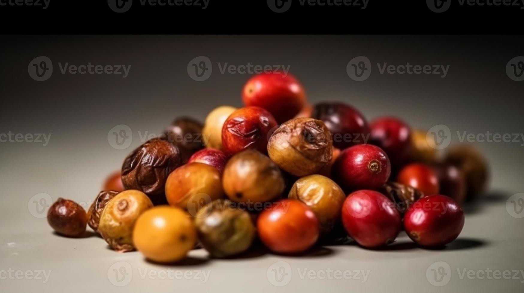 A branch of raw coffee fruits studio shot product photography and good presentation. photo