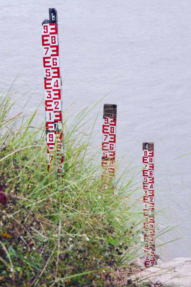 Water level measurement gauge in the river warning for level measurement flood photo