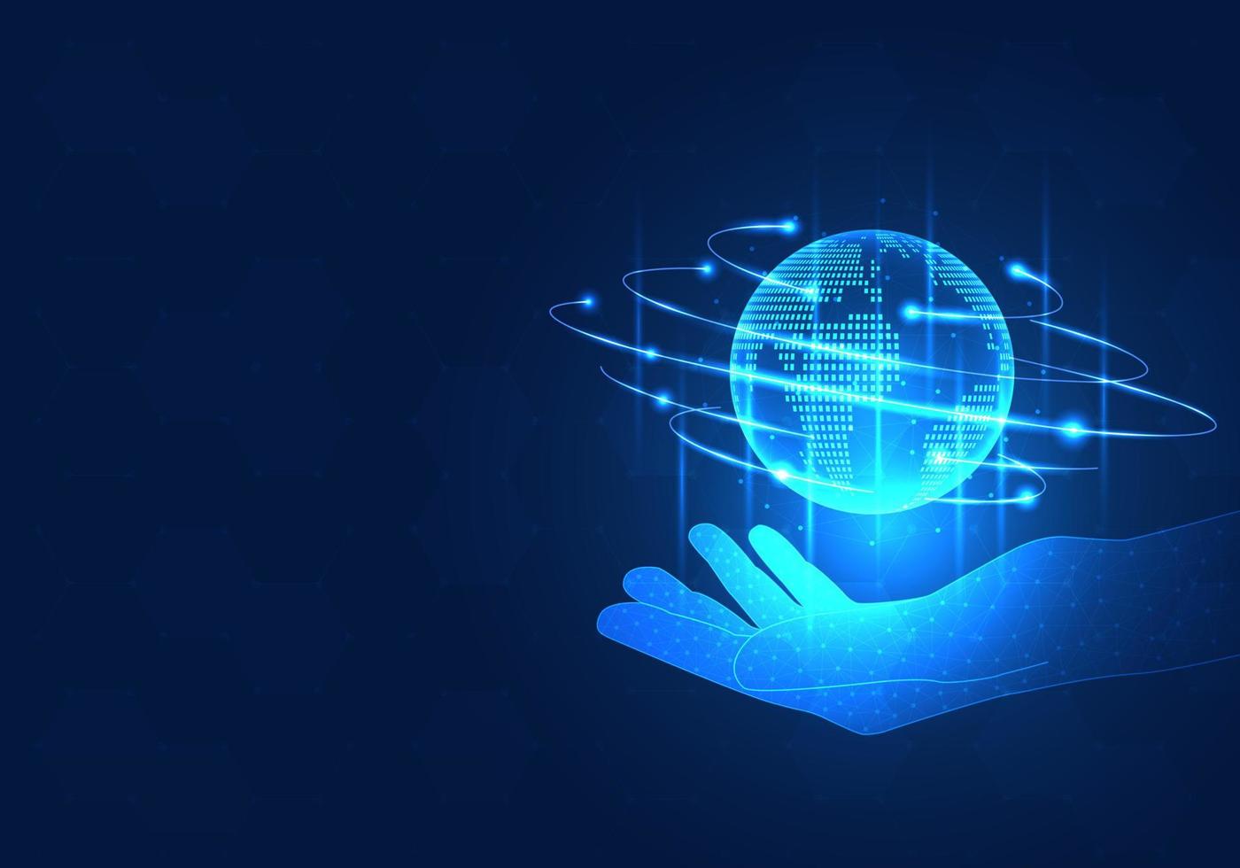 Businessman hand holding the globe Referred to businessmen who bring technology to help manage the management of the company. Let the company grow and expand its business overseas to increase sales. vector