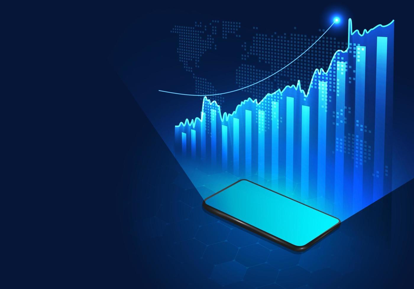 Smartphone technology shows a picture of a rising stock graph. A mobile phone is used to access a number of companies we are interested in doing business with. vector