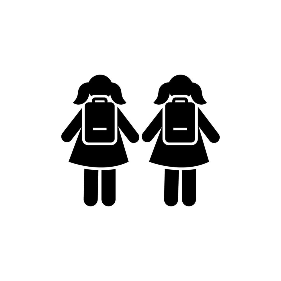 Two girl go school bag pictogram vector icon