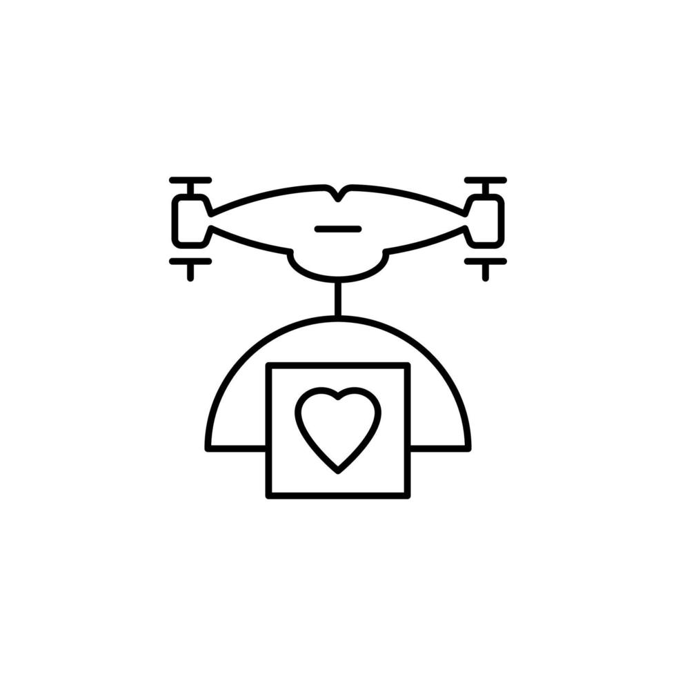 drone with a parcel of love field outline vector icon