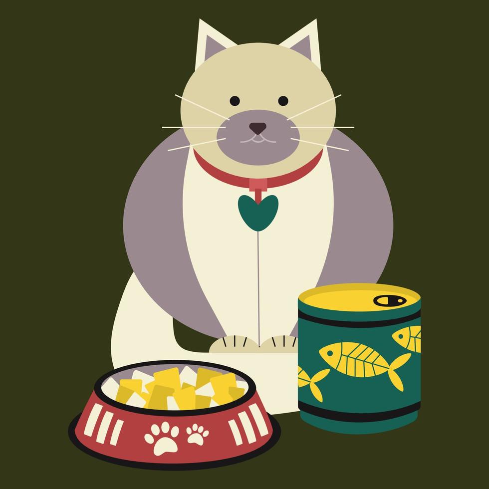 A set of elements for animals, cats, dogs, Food, feed in a bowl, canned fish. vector