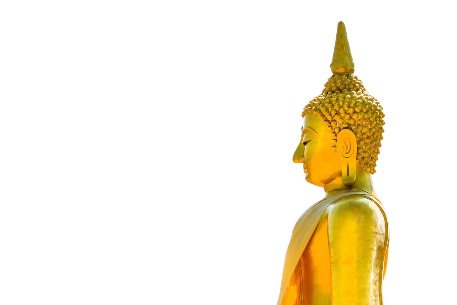 Golden Buddha statue isolated on white background. photo