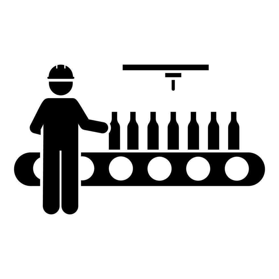 Bottle, manufacture, machines, industry, man vector icon